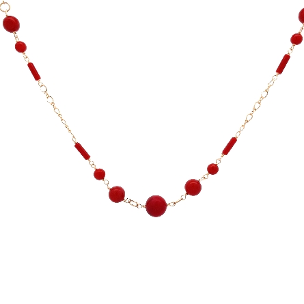 14K Yellow Gold Estate Coral Bead Station Neckl...