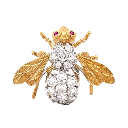 18K Yellow and White Gold Estate Bee Pin with R...