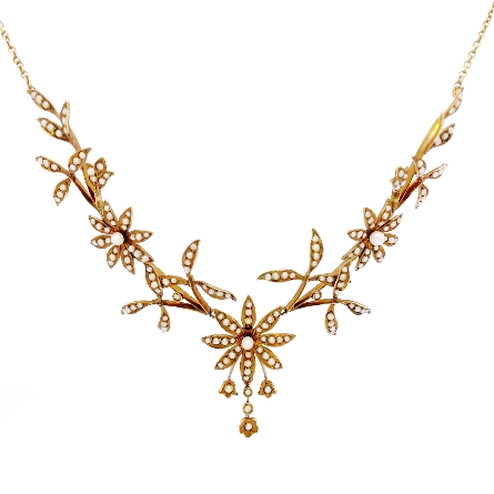 14K Yellow Gold Estate Seed Pearls Flower Trim ...