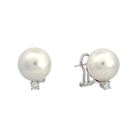 18K White Gold Estate Cultured Pearl Omega Back...