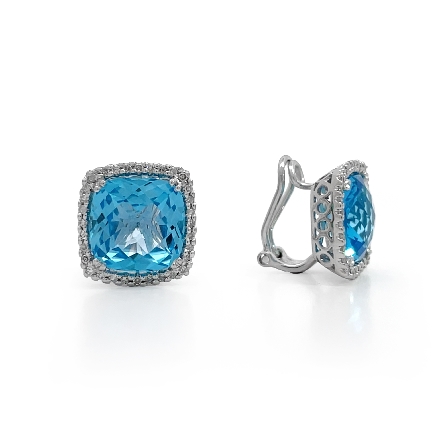 14K White Gold Estate Blue Topaz Cushion Halo O...