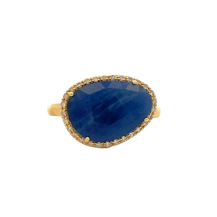 14K Yellow Gold Estate Sapphire Halo Slice Ring...