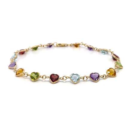 14K Yellow Gold Estate Multicolor Heart Bezel S...