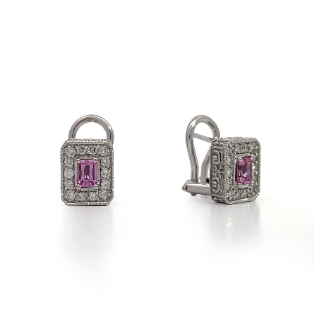 18K White Gold Estate Pink Sapphire Square Halo...