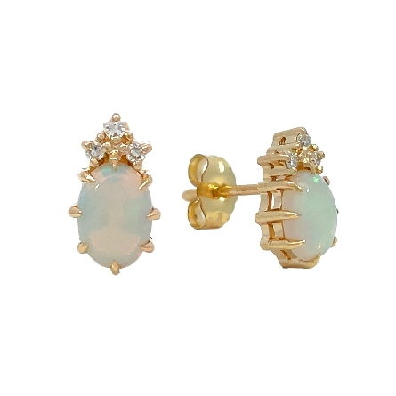 14K Yellow Gold Estate Opal Cluster Stud Earrin...