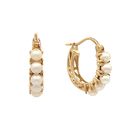 14K Yellow Gold Estate Cultured Pearl Huggie Ho...