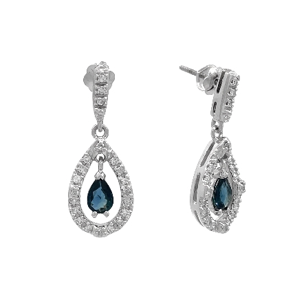 14K White Gold Estate Sapphire Dangle Halo Thre...
