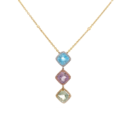 18K Yellow Gold Estate Topaz Amethyst and Quart...