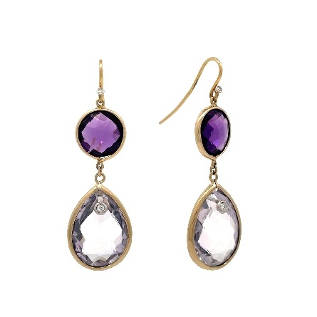 14K Yellow Gold Estate Amethyst Bezel Dangle Ea...