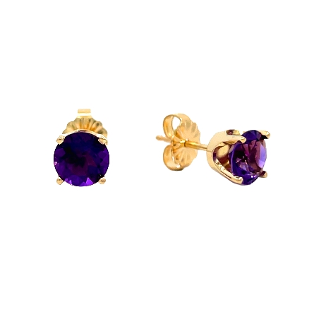 14K Yellow Gold Estate Amethyst 4Prong Stud Earrings 0.9dwt