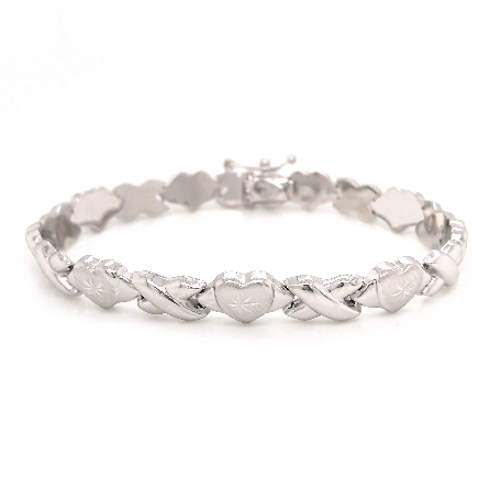 14K White Gold Estate 7inch X and Heart Link Br...
