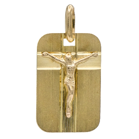 14K Yellow Gold Estate Crucifix Medal Dog Tag P...
