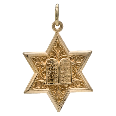 14K Yellow Gold Estate Jewish Star Torah Pendan...