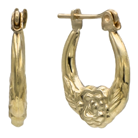 14K Yellow Gold Estate Small Rose Hoop Earrings...