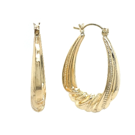 14K Yellow Gold Estate Textured Shrimp Hoop Earrings 2.8dwt