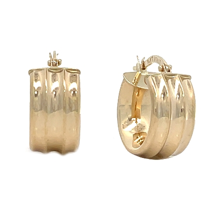 14K Yellow Gold Estate 3 Concave Row Hoop Huggi...