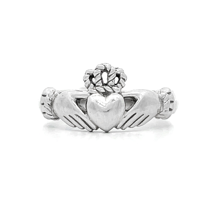 14K White Gold Estate Claddagh Ring Size7 2.9dwt 