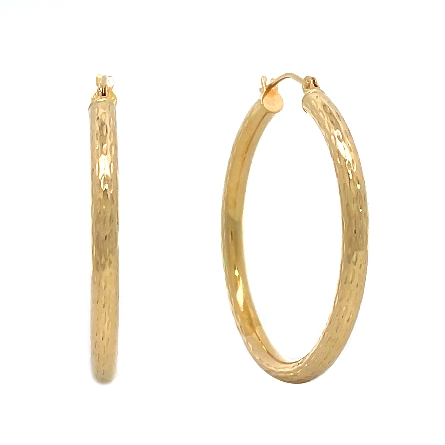 14K Yellow Gold Estate Textured Tube Hoop Earri...