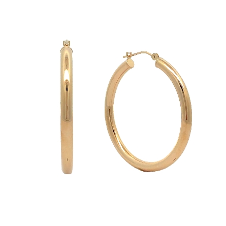 14K Yellow Gold Estate Large Polished Hoop Earr...