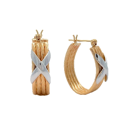 14K Yellow and White Gold Estate 4Row Cable Hoo...