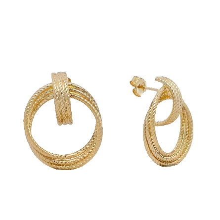 14K Yellow Gold Triple Circle Cable Fashion Ear...