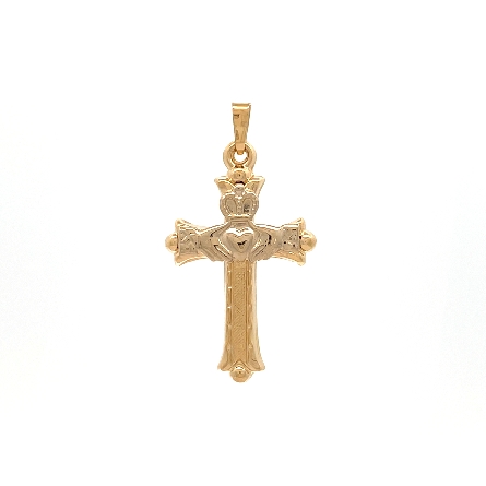 14K Yellow Gold Estate Claddagh Cross Pendant 0...