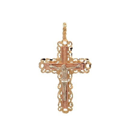 14K Tricolor Gold Estate Diamond Cut Crucifix C...