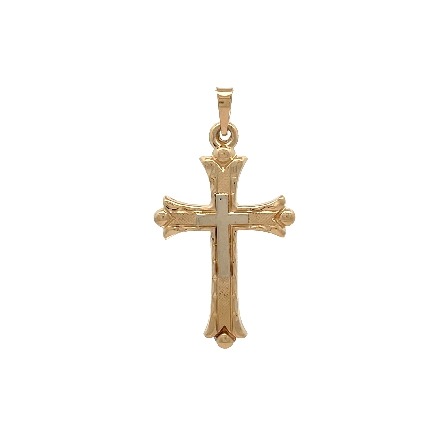 14K Two Tone Gold Estate Layered Textured Cross...