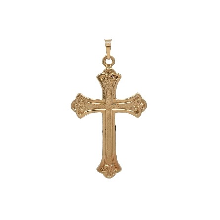 14K Yellow Gold Estate Etched Scroll Cross Pend...