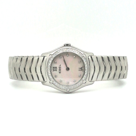Stainless Steel Estate Mother of Pearl Dial Ebel Wave Watch w/ Diamond Bezel 