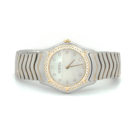 Stainless Steel and Gold Plate Estate 28mm Ebel Wave Mother of Pearl Dial Watch w/Diamond Bezel 