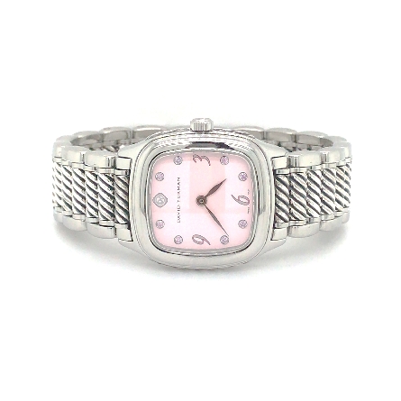 Sterling Silver and Stainless Steel Estate David Yurman Pink Dial Pink Sapphire Dots Dial Watch 50.7dwt