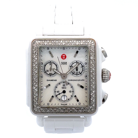 White Ceramic Estate Michele Ceramic Deco Chronograph Ladies Watch w/108Diams=.60apx 