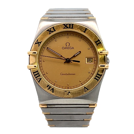 /home/earthtreasures/catalog.shopearthtreasures.com/imagedumplarge/EARTH_U6-19808.jpg Stainless Steel and 18K Yellow Gold Estate Omeg...