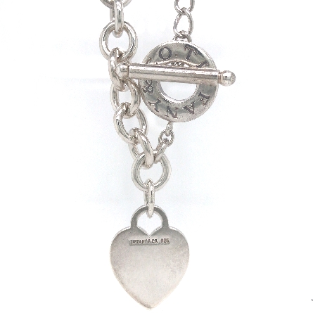 Sterling Silver Estate Tifffany & Company 16inch Heart Dangle Toggle Necklace 48.8dwt