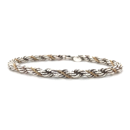 18K Yellow Gold and Sterling Silver Estate Tiffany & Company Chain Twist around Rope 7inch Bracelet 8.80dwt