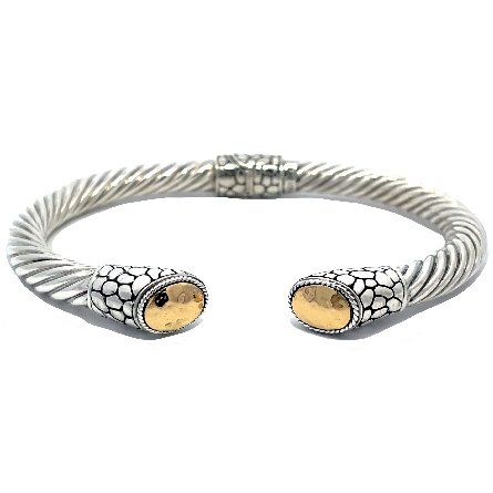 Sterling Silver and 18K Yellow Gold Estate Pebble Hinged Cuff Bangle Bracelet 22.2dwt