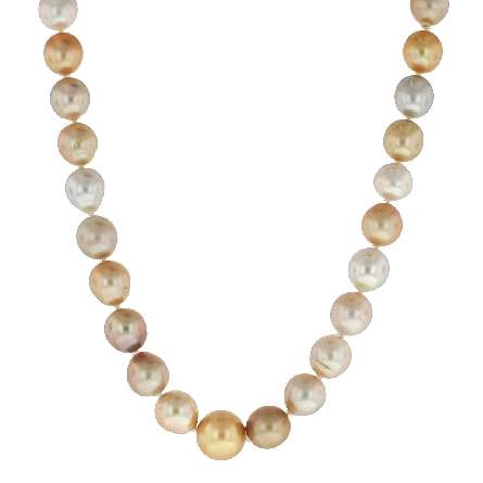 Multi Color Gold; White; Lavender Graduated 9.1-12.8mm South Sea 18inch Pearl Necklace w/14K Yellow Gold Oval Brurnish Set Clasp w/Diams=.07ctw