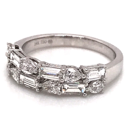 18K White Gold Two Row Band w/6Tapered Baguette Diams=.75ctw and 6Pear Diams=.48ctw VS G-H Size 6.5 #R22-145079
