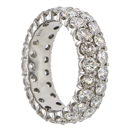 14K White Gold Double Row Offset Shared Prongs Eternity Band w/46Diams=4.11ctw SI H-I Size 6.5 #A2RPS