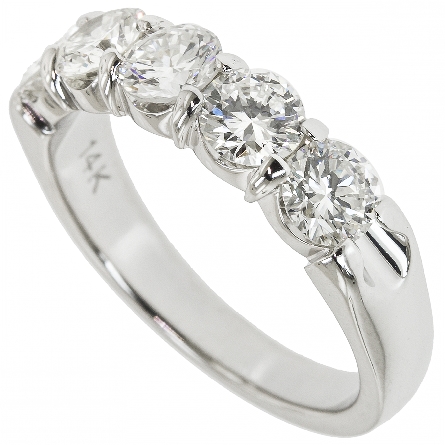 14K White Gold Shared Prongs Tapered Band w/5Diams=1.48ctw VVS2-SI2 H-I Size 6.5 #ARPSOP
