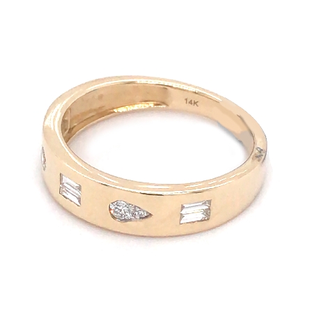14K Yellow Gold Stackable Burnished Set Band w/3Baguette Diams=.16ctw and 4 Round Diams=.09ctw VS G-H Size 6.5 #RG27177