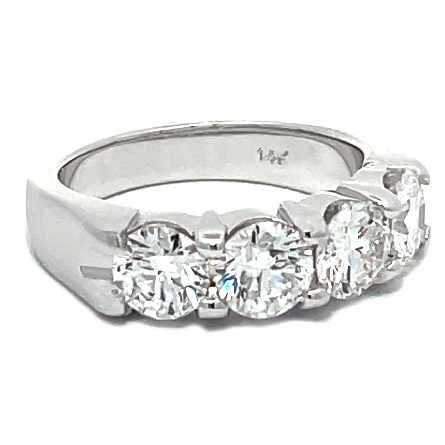 14K White Gold Shared Prongs Tapered Band w/4Diams=2.18ctw VS F-G Size 6.5 #ARPSOP