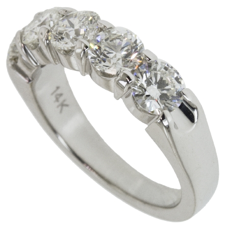 14K White Gold Shared Prongs Tapered Band w/5Diams=1.83ctw SI E-F-G Size 6.5 #ARPSOP