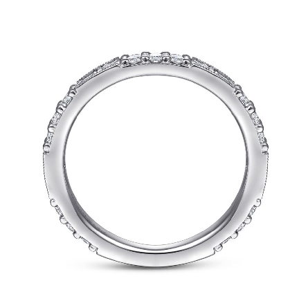 14K White Gold Milgrain Round and Baguette Stackable Guard Band w/Baguette Diams=.27tw VS2 G-H and Round Diams=.37ctw SI2 G-H Size 6.5 #LR4572W44JJ (S2119625)