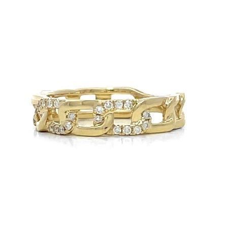 14K Yellow Gold Alternating Polished and Pave Chain Link Fashion Band w/Diams=.16ctw SI H-I Size6.5 #R-9299-E (N4814)