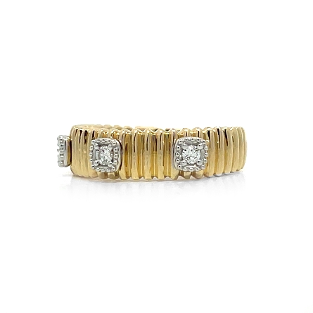 14K Yellow and White Gold Ridged 3Cluster Band w/Diams=.12ctw SI H-I Size6.5 #R-9662-K (N3755)