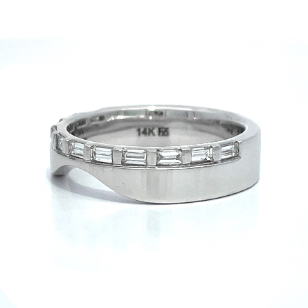 14K White Gold Classic Curved Polished Wedding Band with Straight Baguette Diamond Edge w/Baguette Diamonds=.11ctw SI1 F-G Size6.5 #31-12350W-L.00 