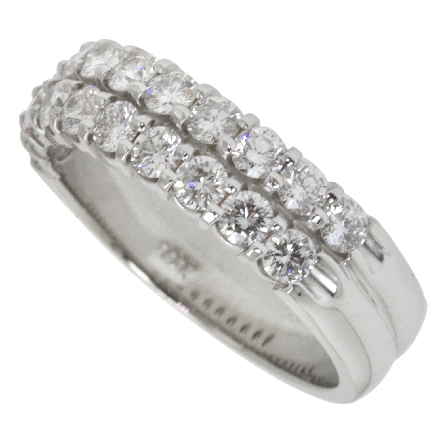 14K White Gold Offset Double Row Shared Prongs Band w/20Diams=1.50ctw VS-SI H-I Size 6.5 #A2RPSOB