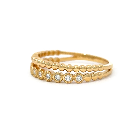 14K Yellow Gold 2Row Beaded and Milgrain Bezel Band w/Diams=.15ctw VS-SI G-H Size6.5 #PR2645D